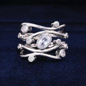 🎁 Multi Layer Stackable Wave Water Drop White Oval Zircon Rings for Women,PD225